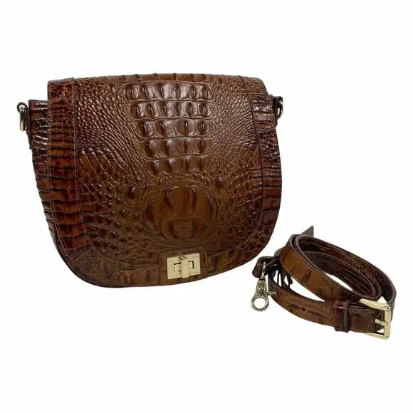 Brahmin Sonny Melbourne Turnlock Flap Crossbody Bag Pecan Brown
